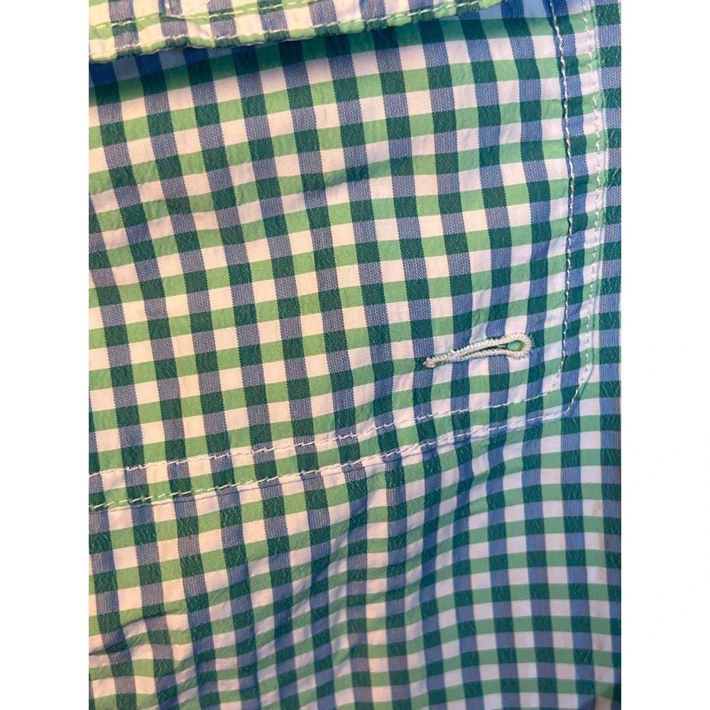 Vineyard Vines Men XL Gingham Swim Trunks Shorts Blue Green Whale Logo Beach Sun